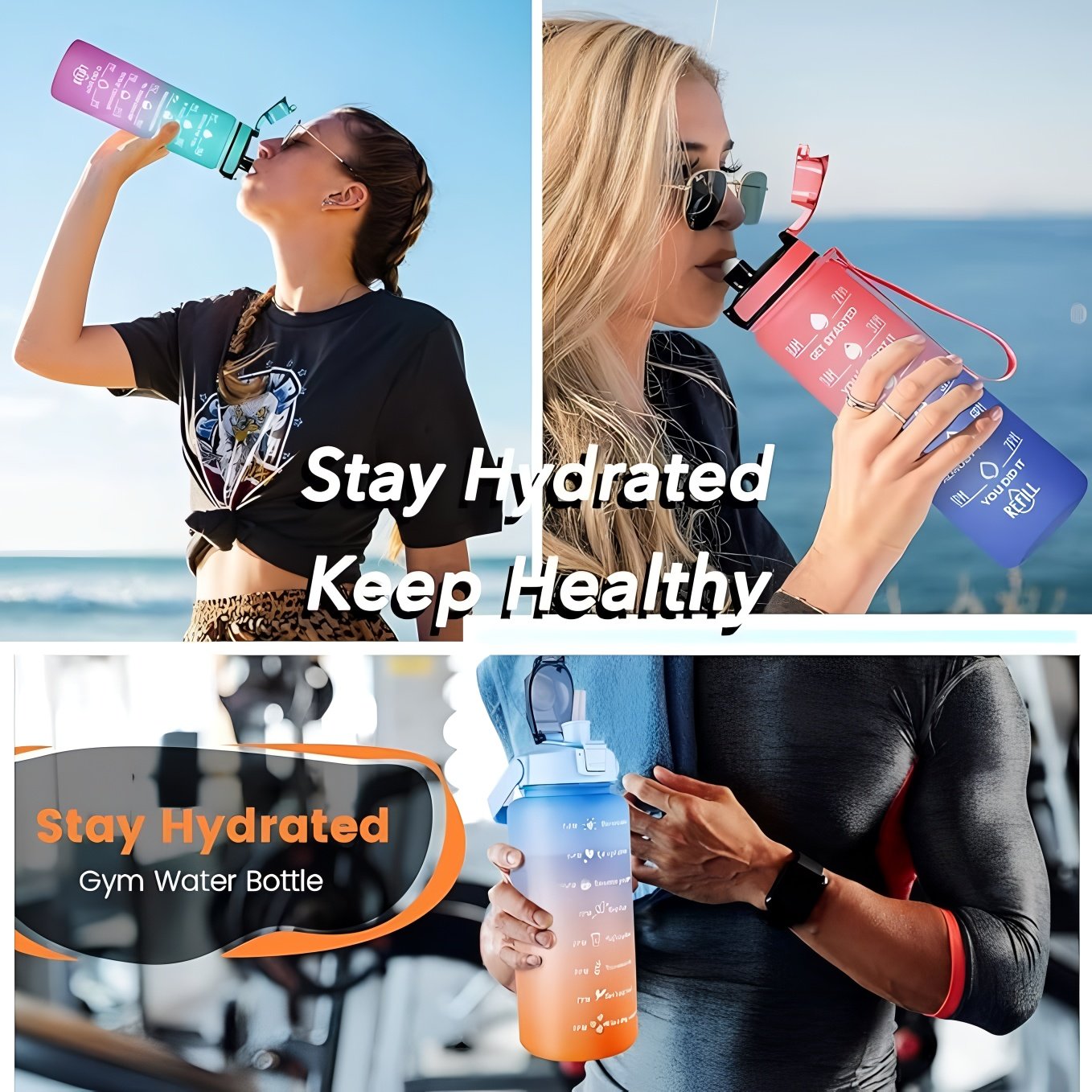 3in1 Motivational Water Bottle Set, 2L/900ml/300ml - Image 3