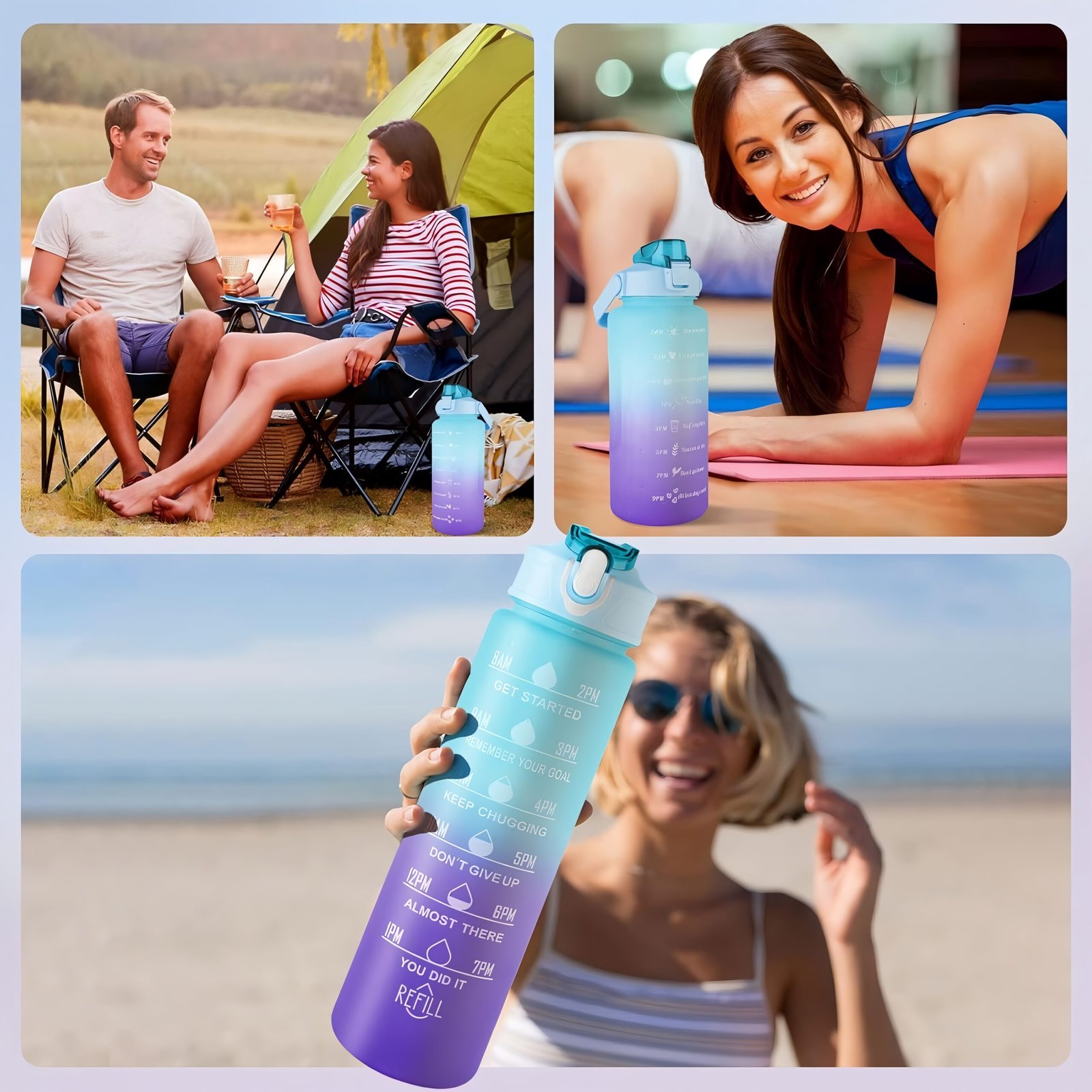 3in1 Motivational Water Bottle Set, 2L/900ml/300ml - Image 4