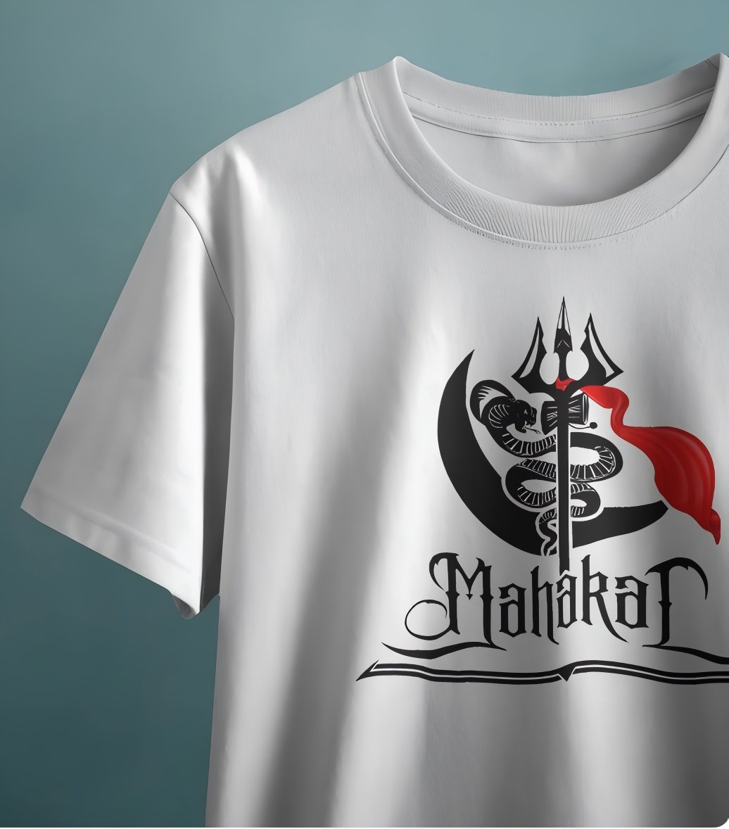 Mahakal Printed White Tshirt For Men - Image 3